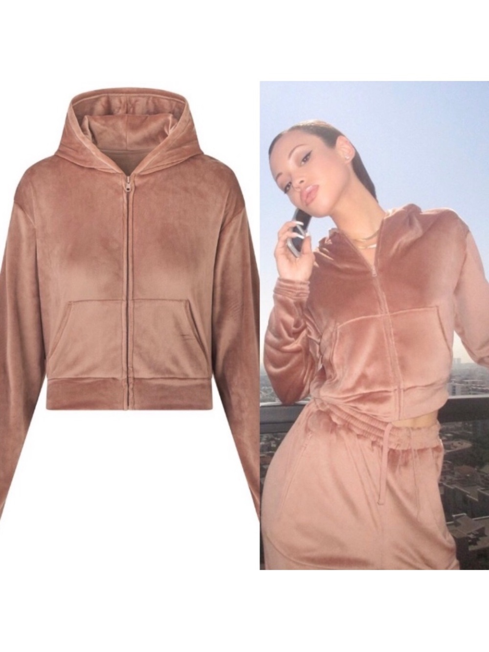 SKIMS Velour Hoodie in Sienna Large L NEW NWT